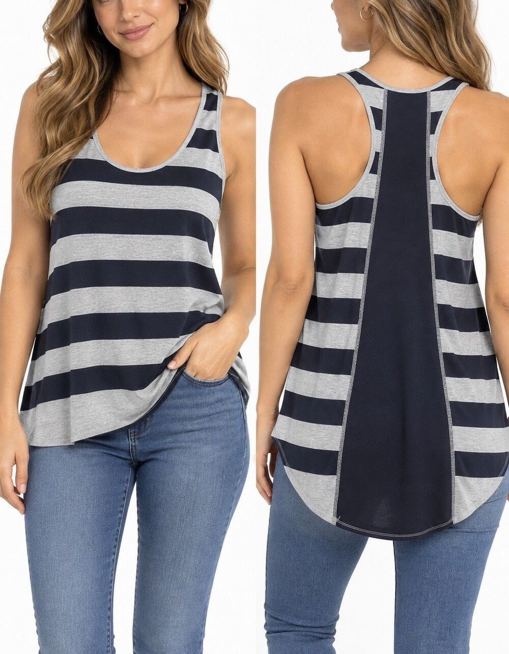 Banana Republic Women’s Small Striped Racerback High Low Tank Top Gray Navy